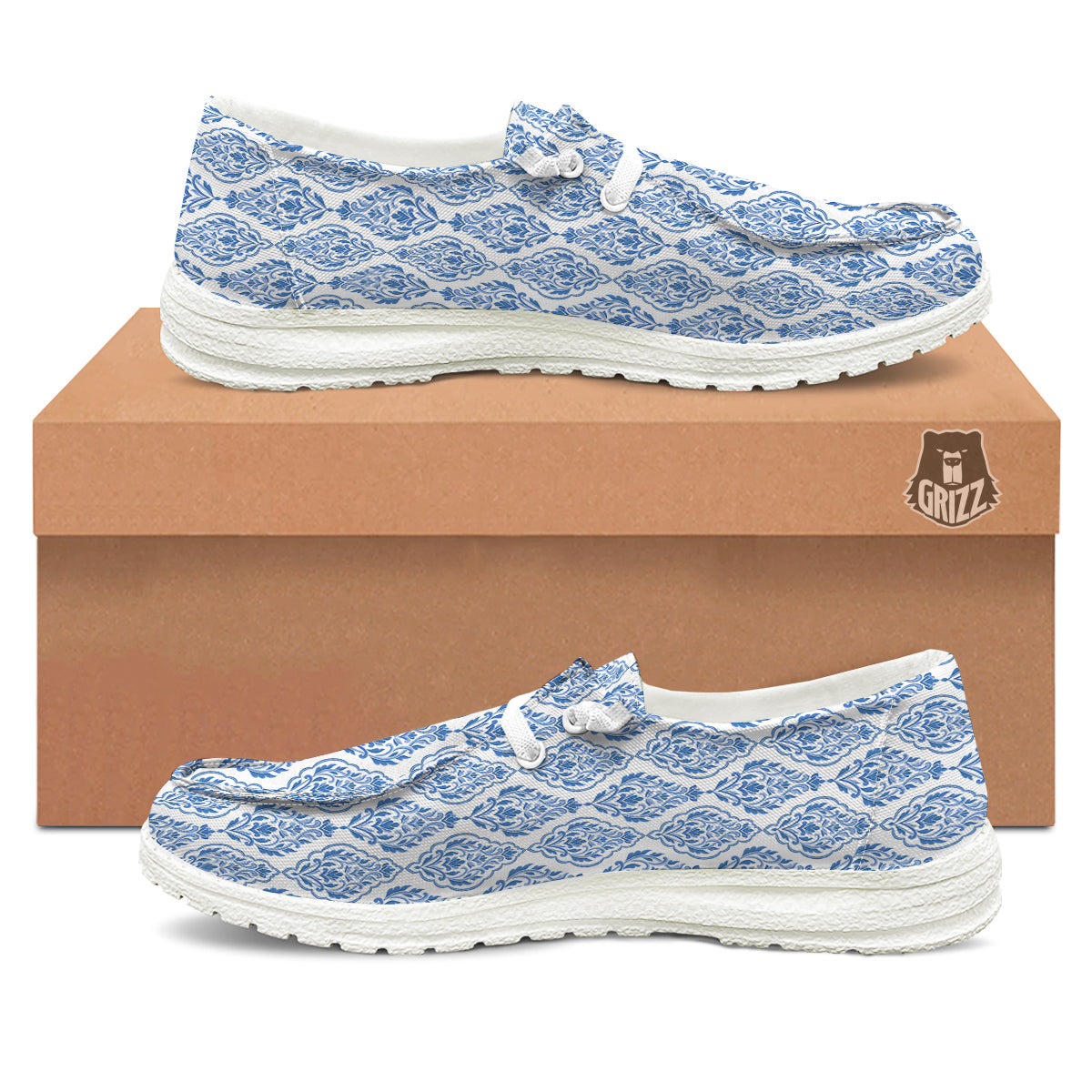 Boho Damask Print Pattern White Loafers-grizzshop
