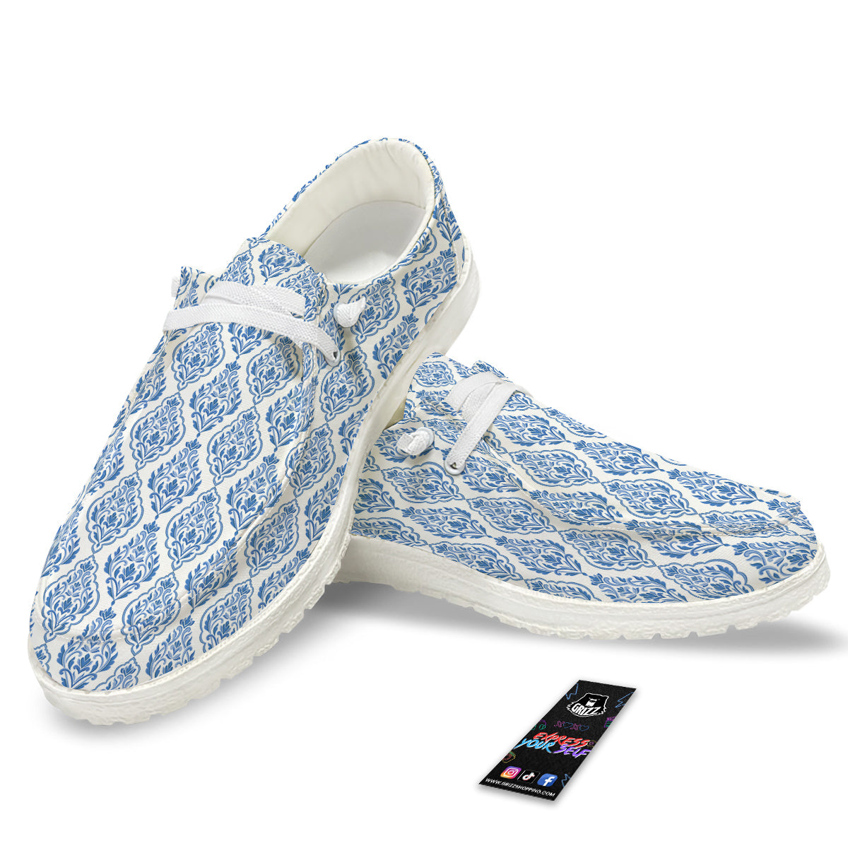 Boho Damask Print Pattern White Loafers-grizzshop