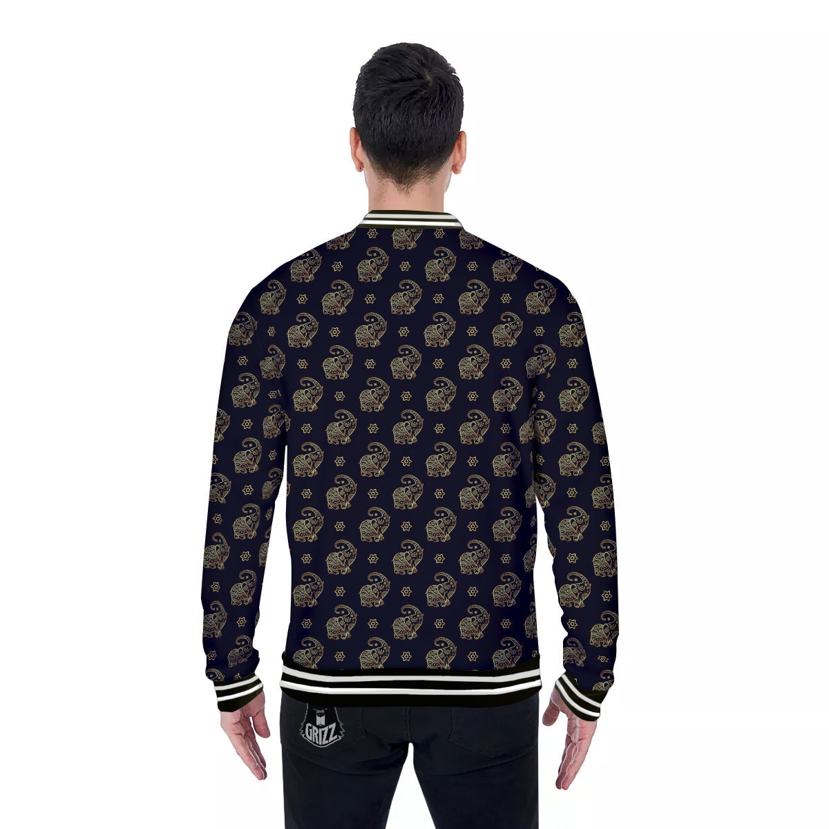 Boho Elephant Gold Cute Print Pattern Baseball Jacket-grizzshop