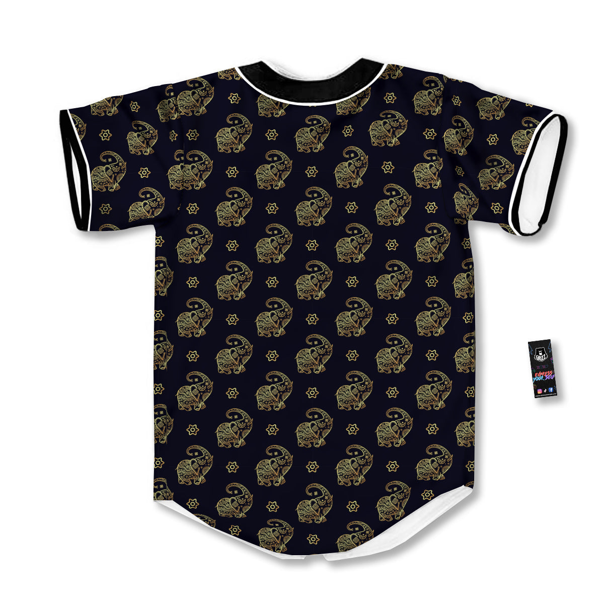 Boho Elephant Gold Cute Print Pattern Baseball Jersey-grizzshop