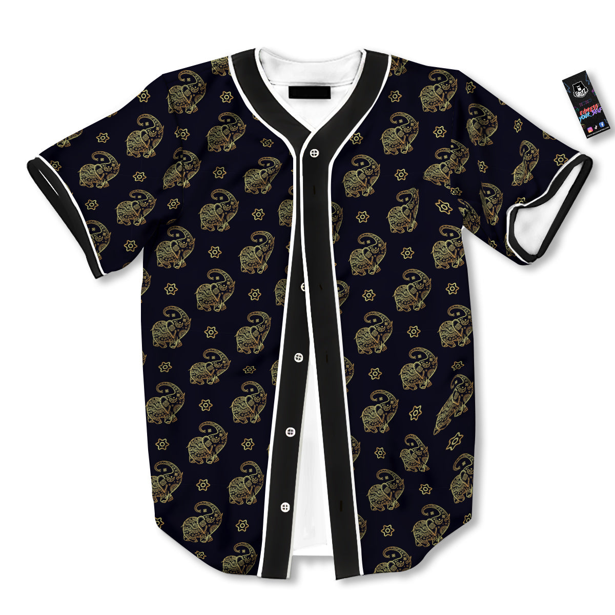 Boho Elephant Gold Cute Print Pattern Baseball Jersey-grizzshop