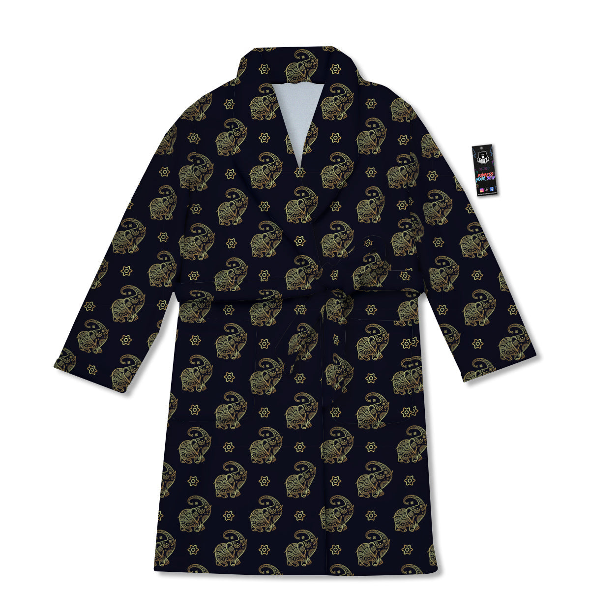 Boho Elephant Gold Cute Print Pattern Bathrobe-grizzshop