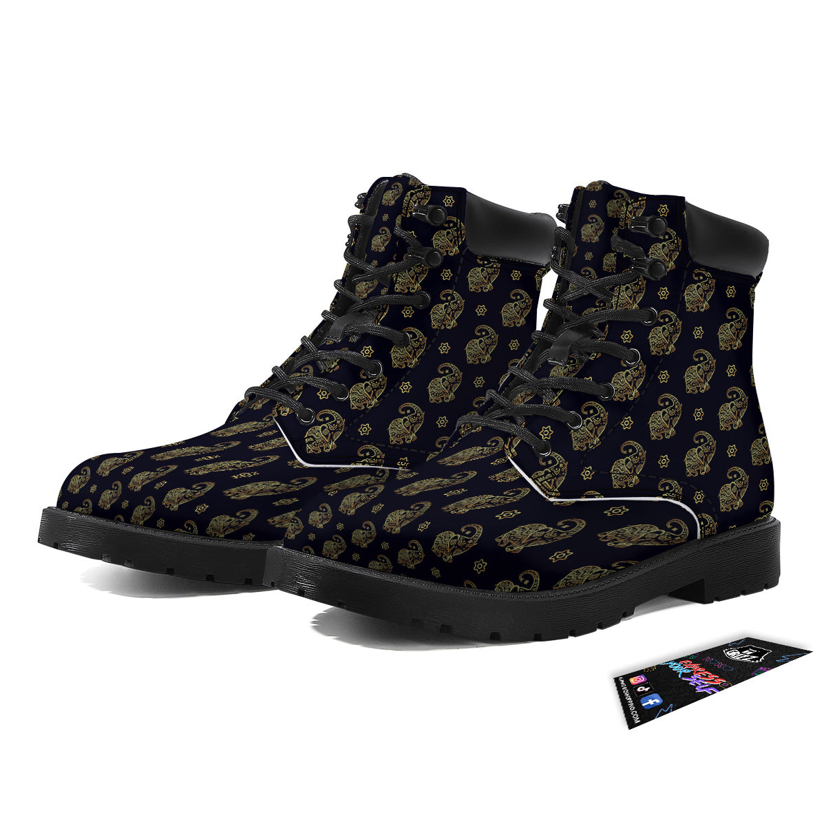 Boho Elephant Gold Cute Print Pattern Boots-grizzshop