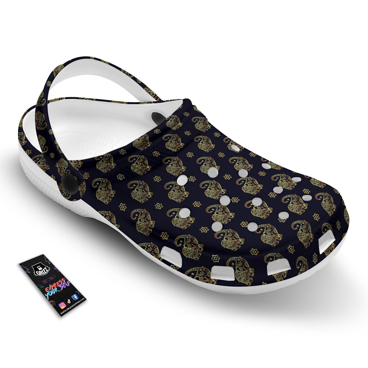 Boho Elephant Gold Cute Print Pattern Clog-grizzshop