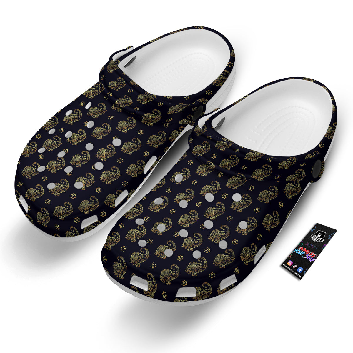 Boho Elephant Gold Cute Print Pattern Clog-grizzshop