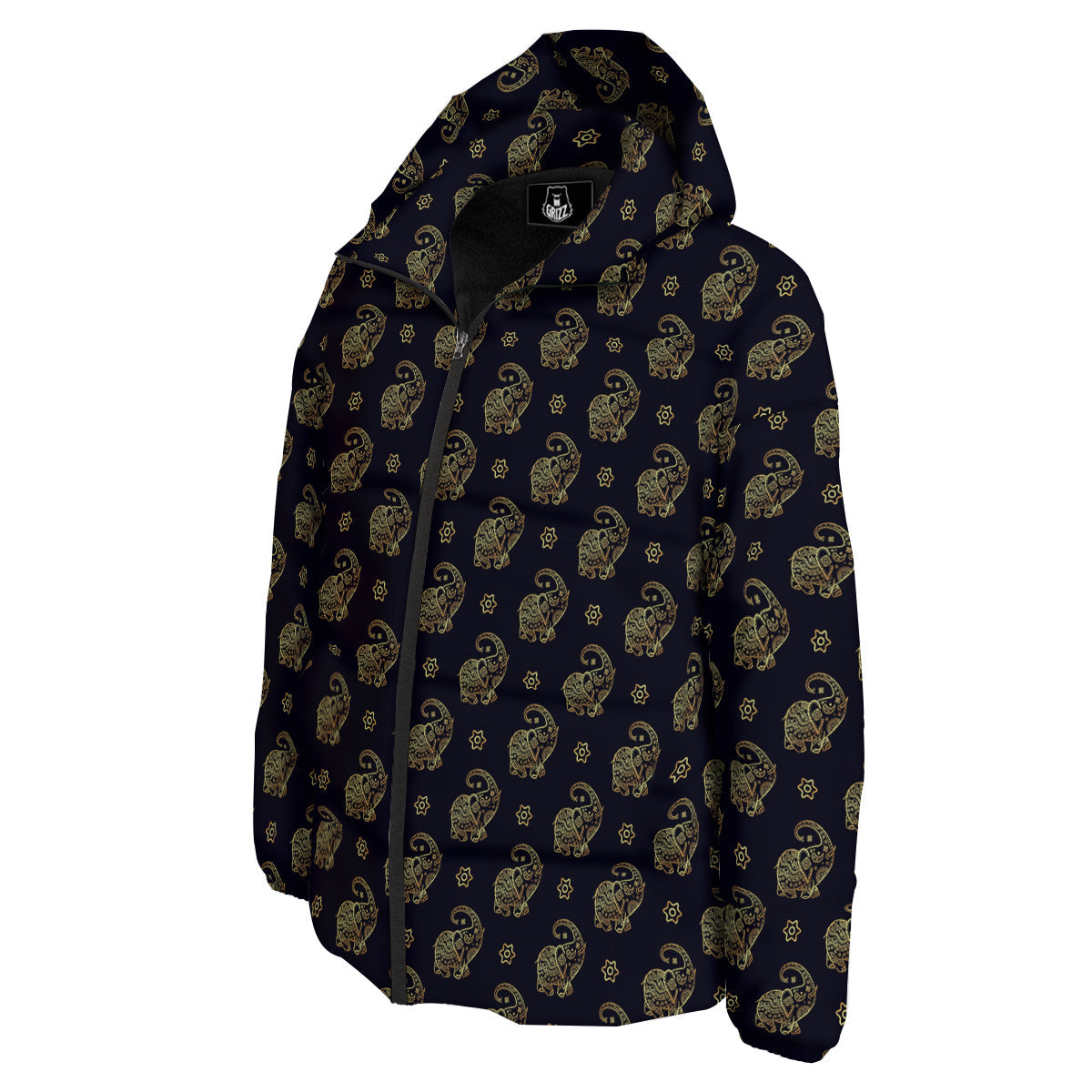 Boho Elephant Gold Cute Print Pattern Down Jacket-grizzshop