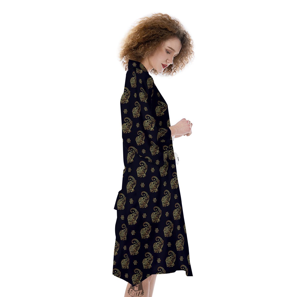 Boho Elephant Gold Cute Print Pattern Kimono-grizzshop