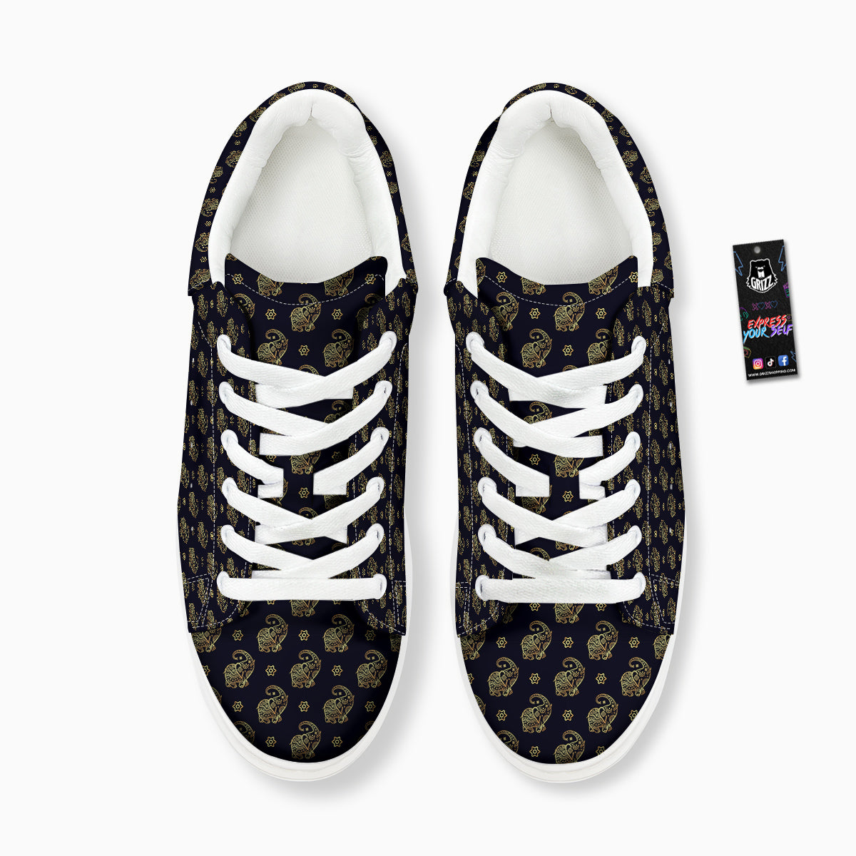 Boho Elephant Gold Cute Print Pattern Platform Shoes-grizzshop