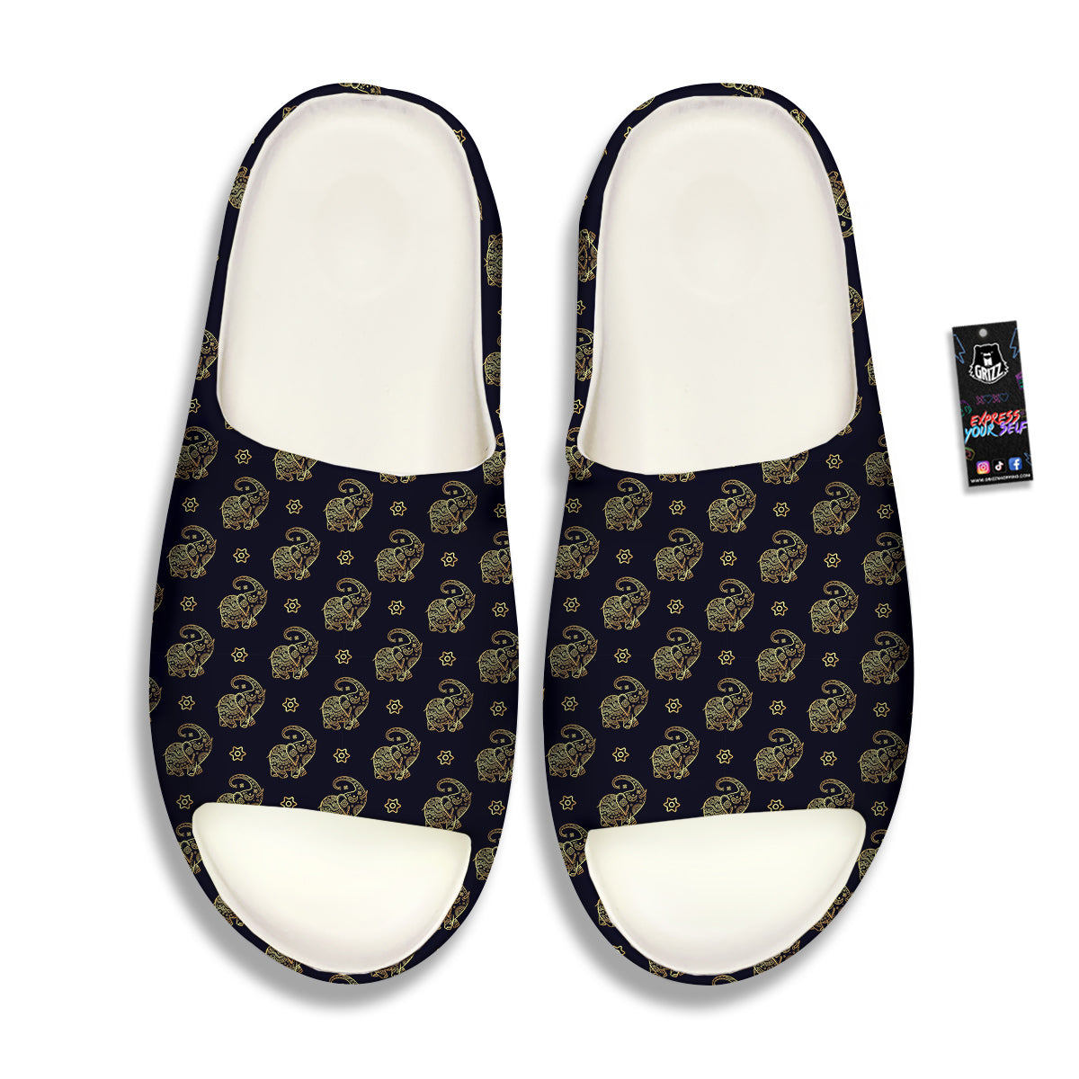 Boho Elephant Gold Cute Print Pattern Sandals-grizzshop