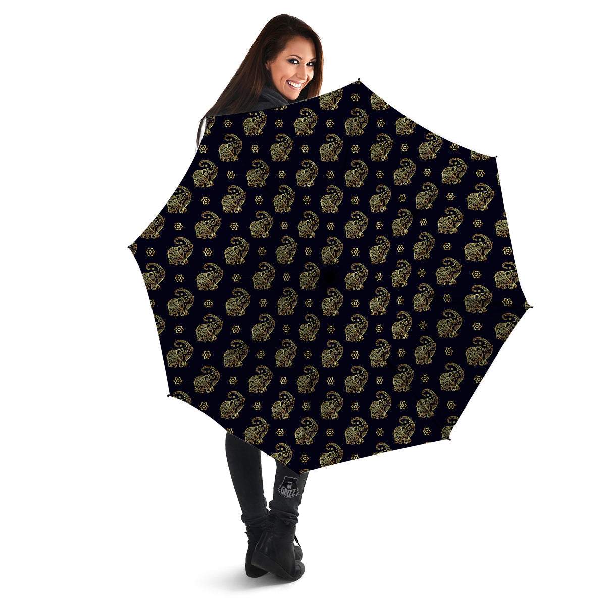 Boho Elephant Gold Cute Print Pattern Umbrella-grizzshop