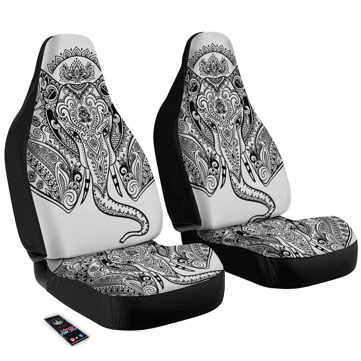 Boho Elephant White And Black Print Car Seat Covers-grizzshop