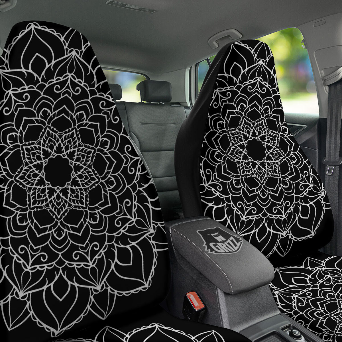 Boho Mandala White And Black Print Car Seat Covers-grizzshop