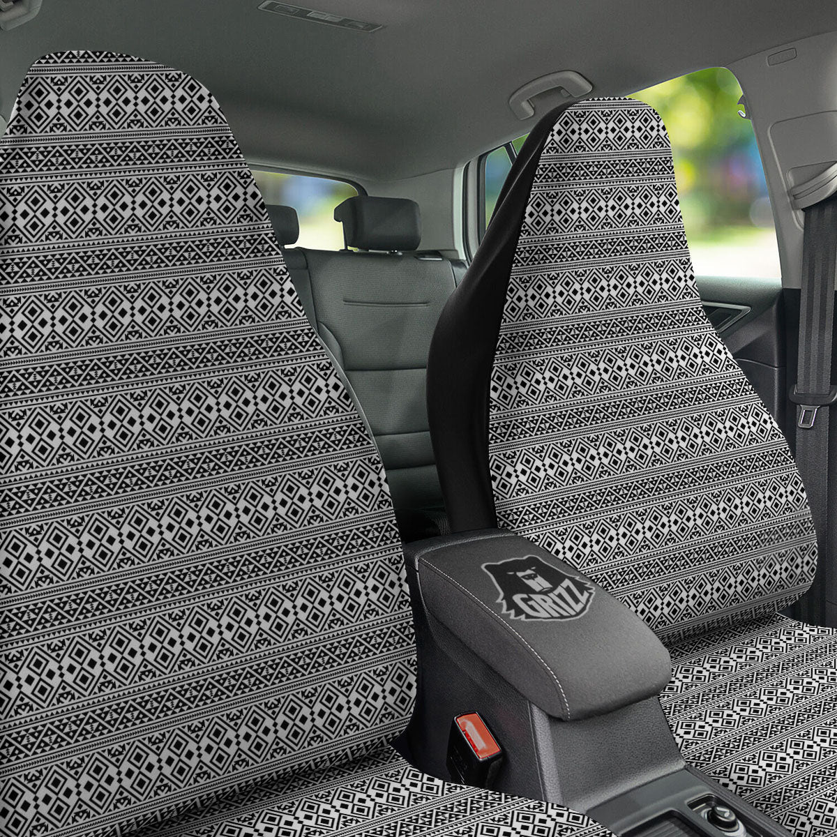 Boho Tribal White And Black Print Car Seat Covers-grizzshop