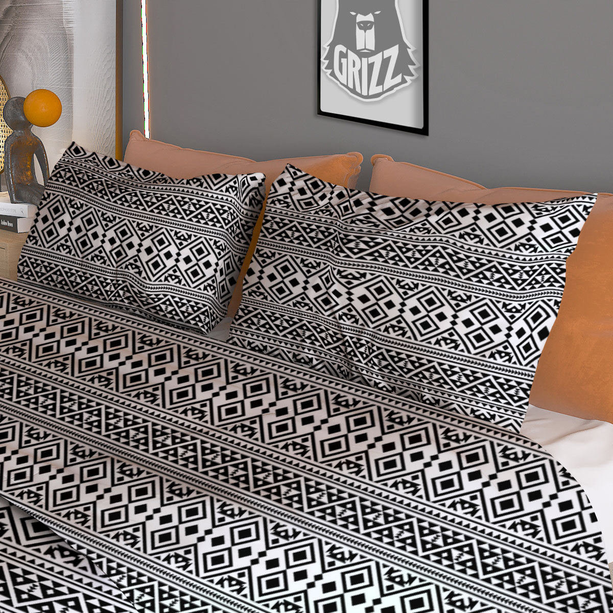Boho Tribal White And Black Print Duvet Cover Bedding Set