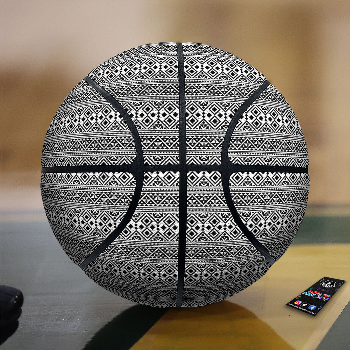 Boho Tribal White And Black Print Basketball