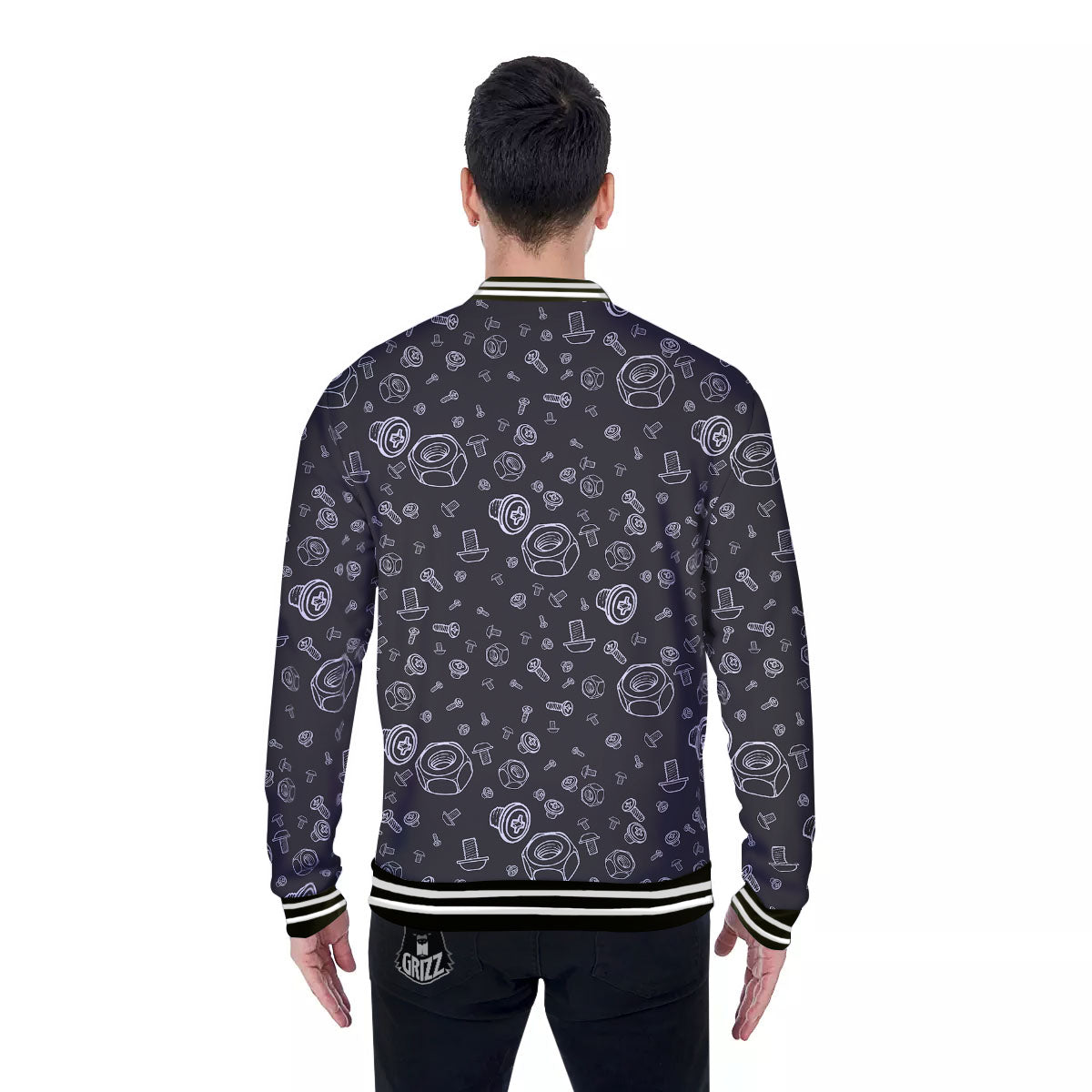 Bolts and Mechanic Nuts Print Pattern Baseball Jacket-grizzshop