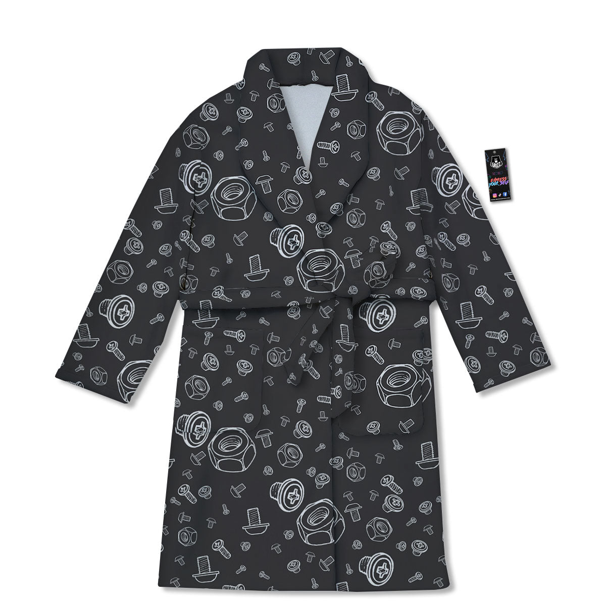 Bolts and Mechanic Nuts Print Pattern Bathrobe-grizzshop