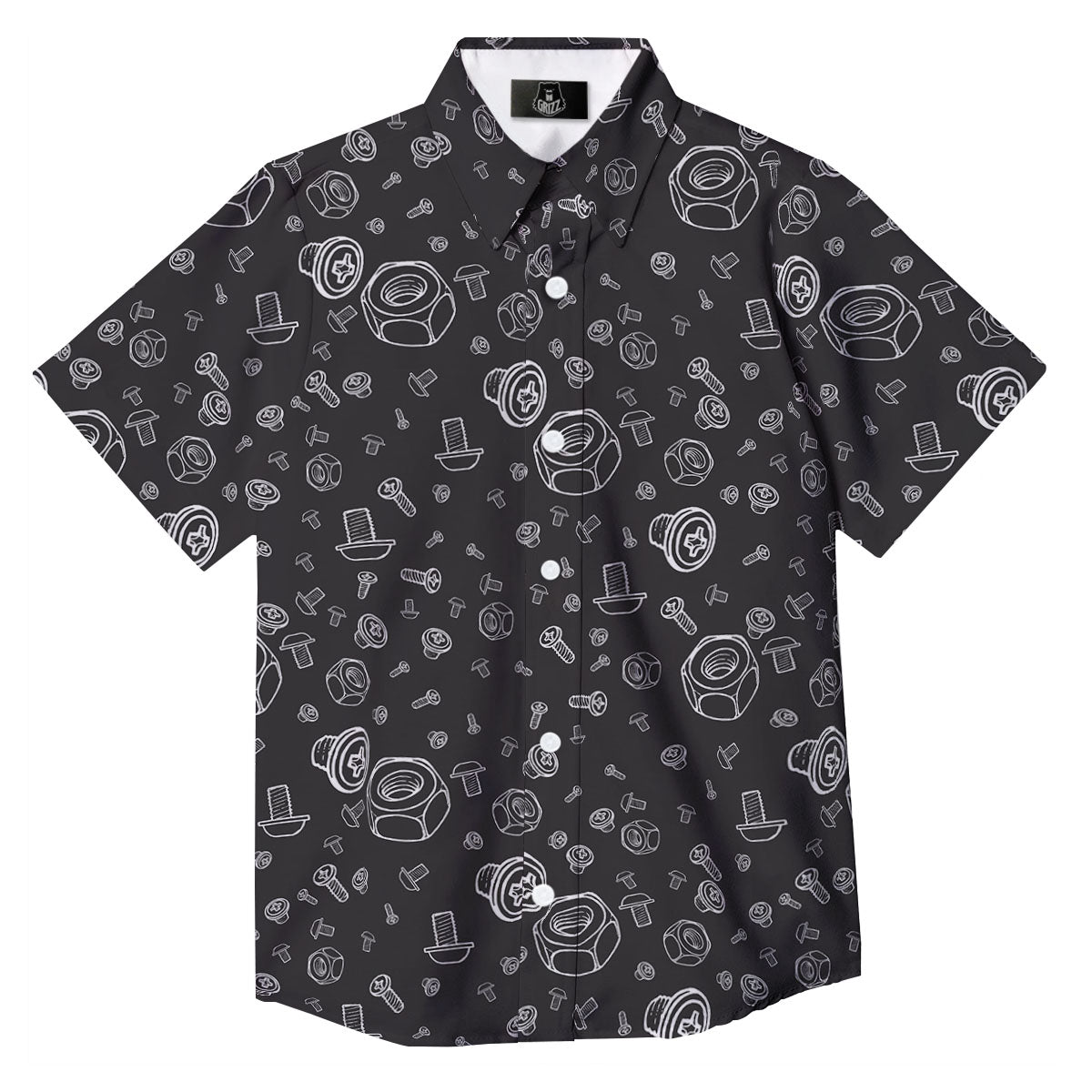 Bolts and Mechanic Nuts Print Pattern Button Up Shirt-grizzshop