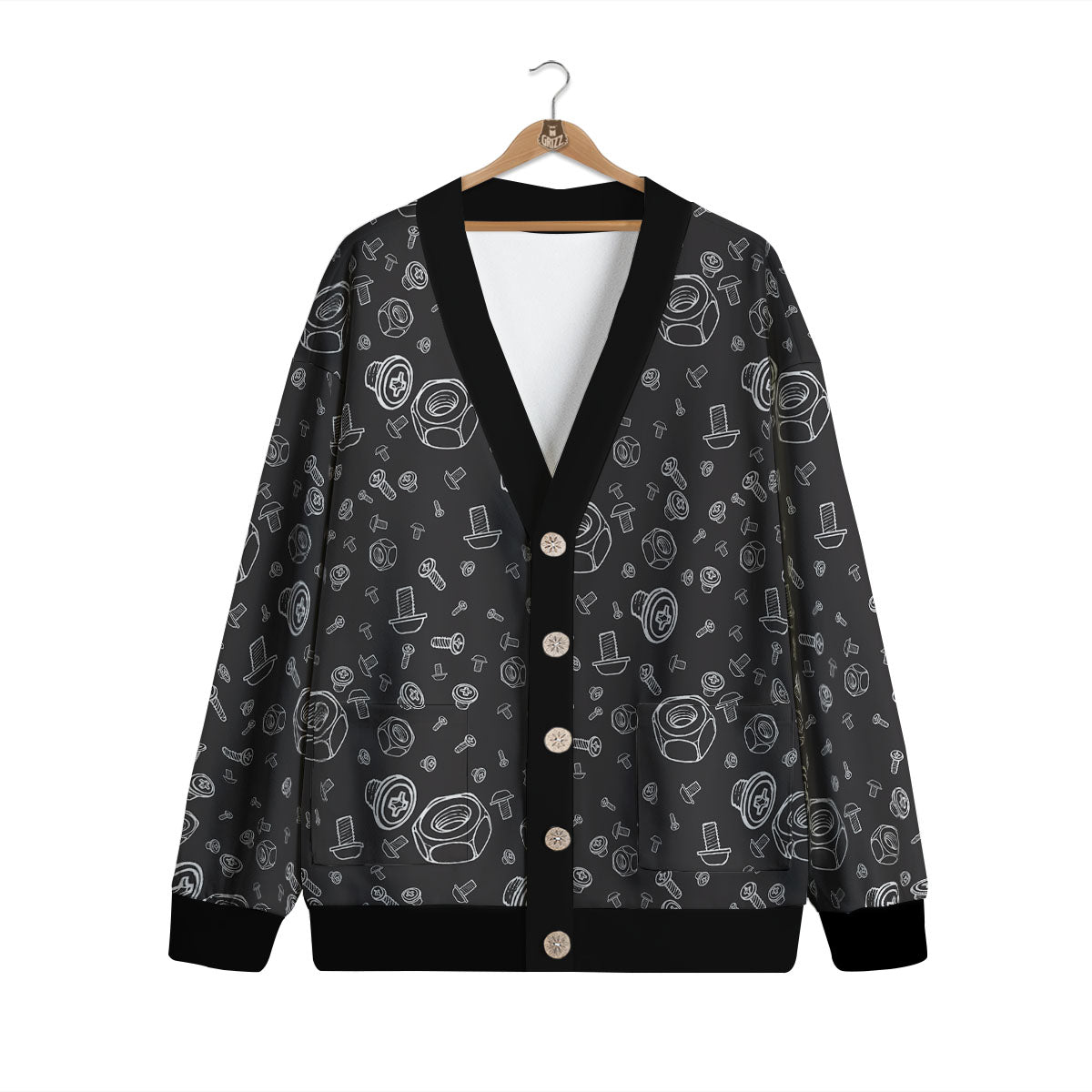 Bolts and Mechanic Nuts Print Pattern Cardigan-grizzshop