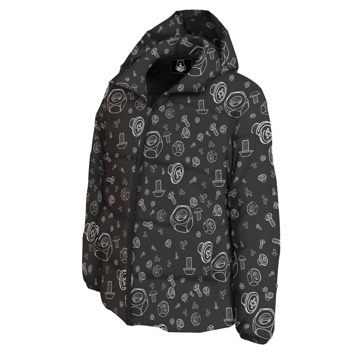 Bolts and Mechanic Nuts Print Pattern Down Jacket-grizzshop
