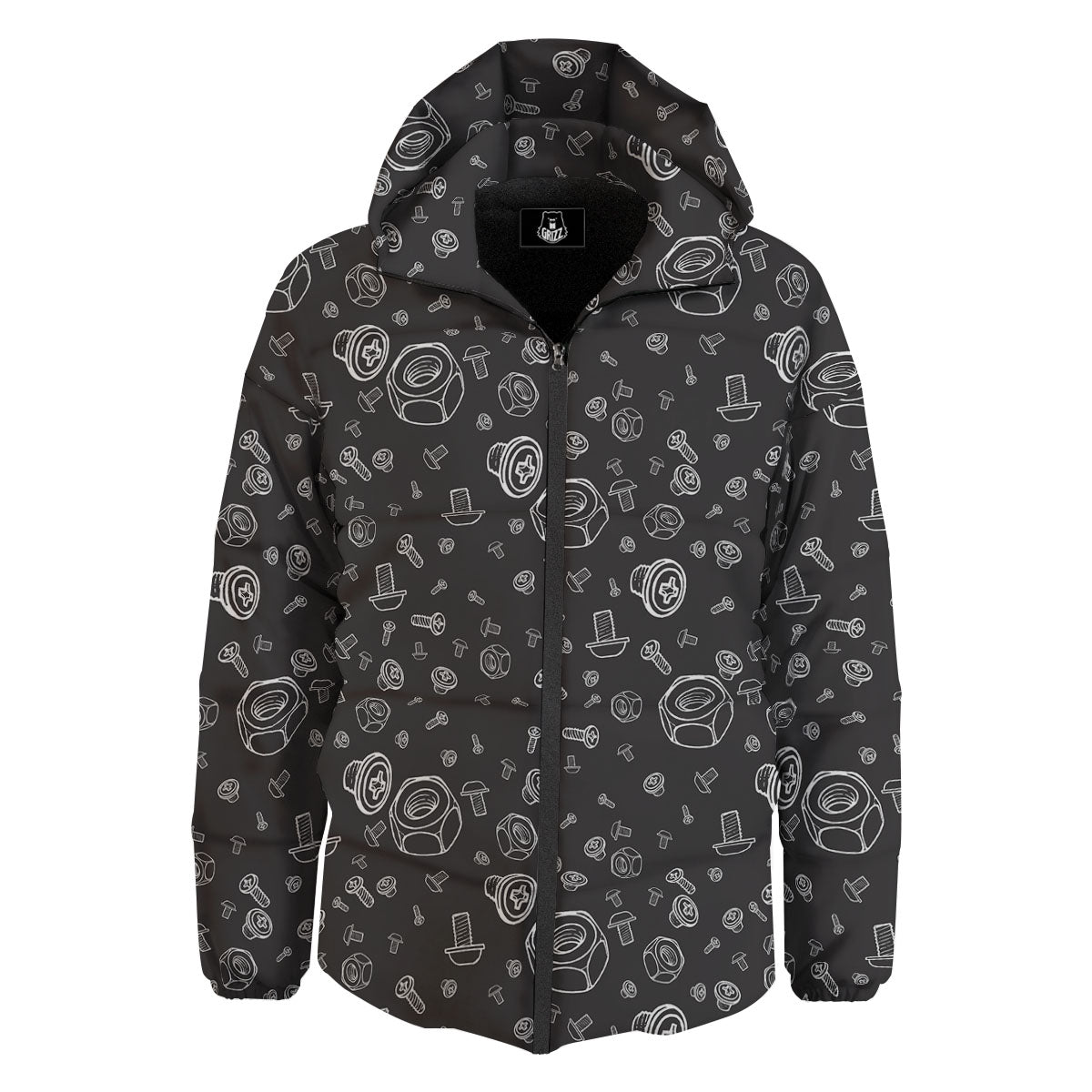 Bolts and Mechanic Nuts Print Pattern Down Jacket-grizzshop