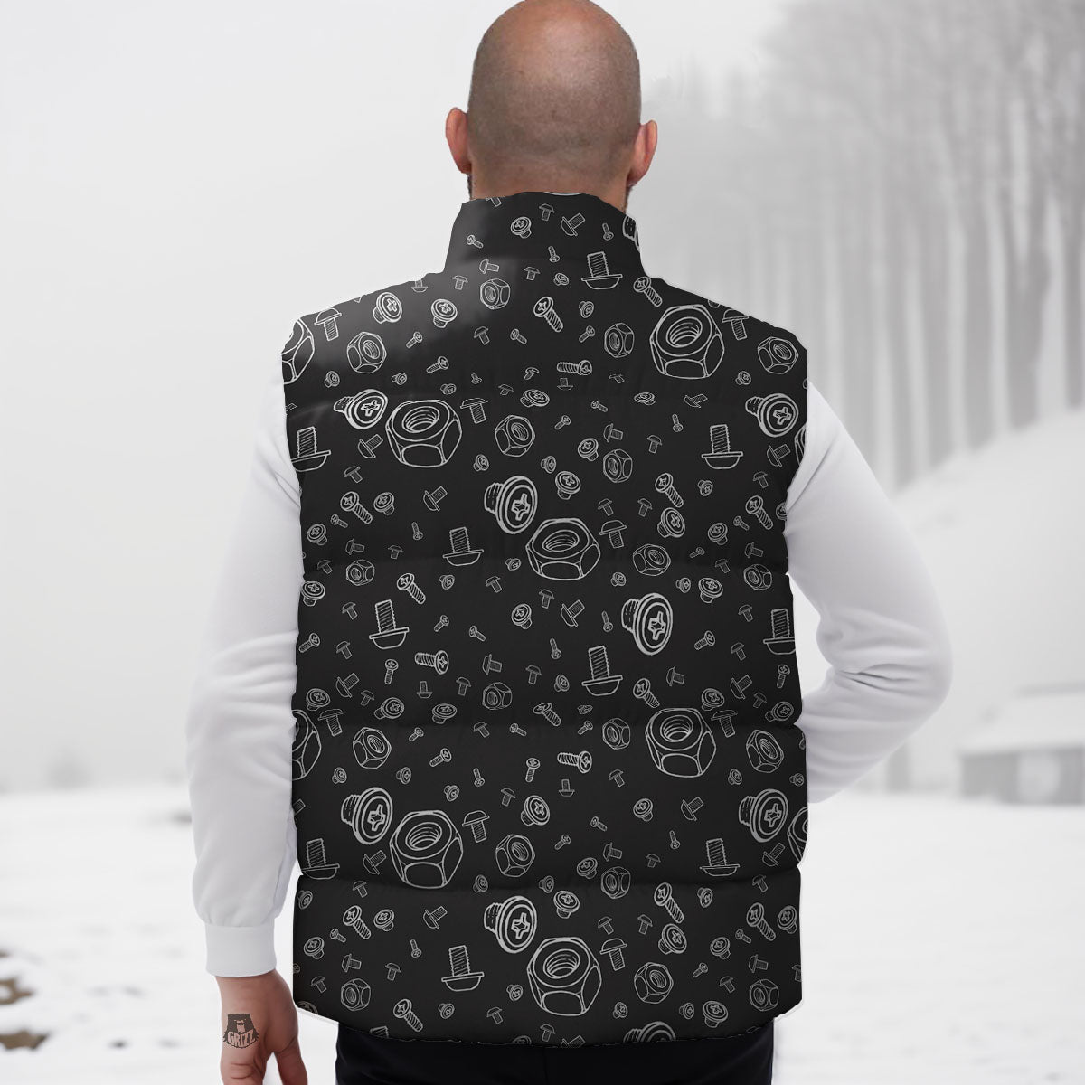 Bolts and Mechanic Nuts Print Pattern Down Vest