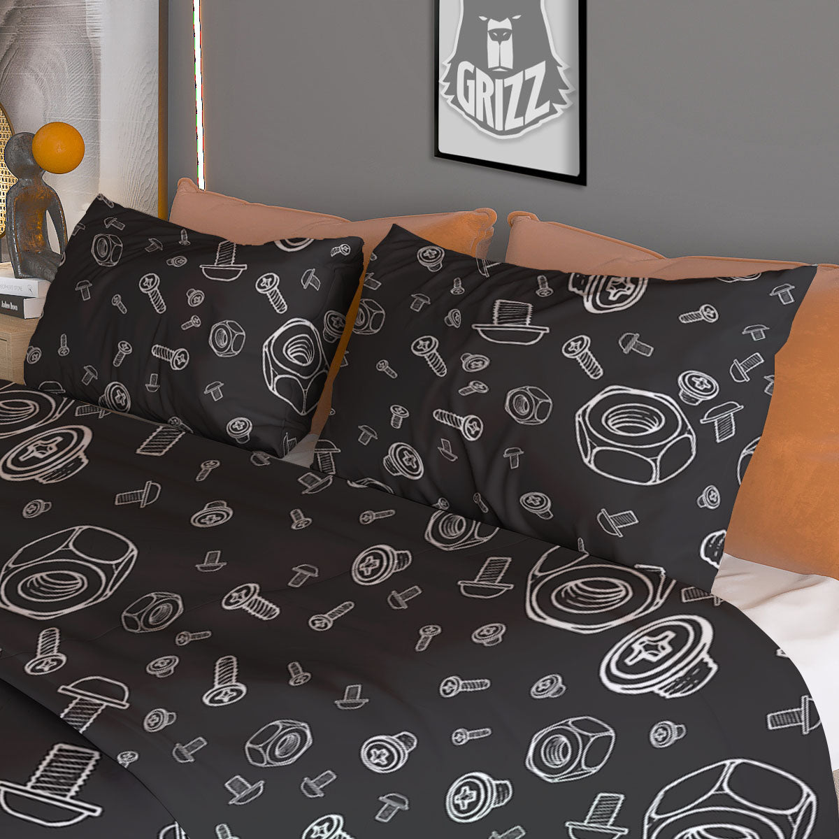 Bolts and Mechanic Nuts Print Pattern Duvet Cover Bedding Set