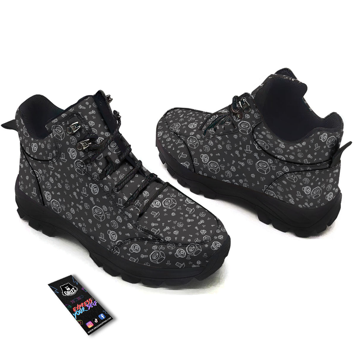 Bolts and Mechanic Nuts Print Pattern Hiking Shoes-grizzshop