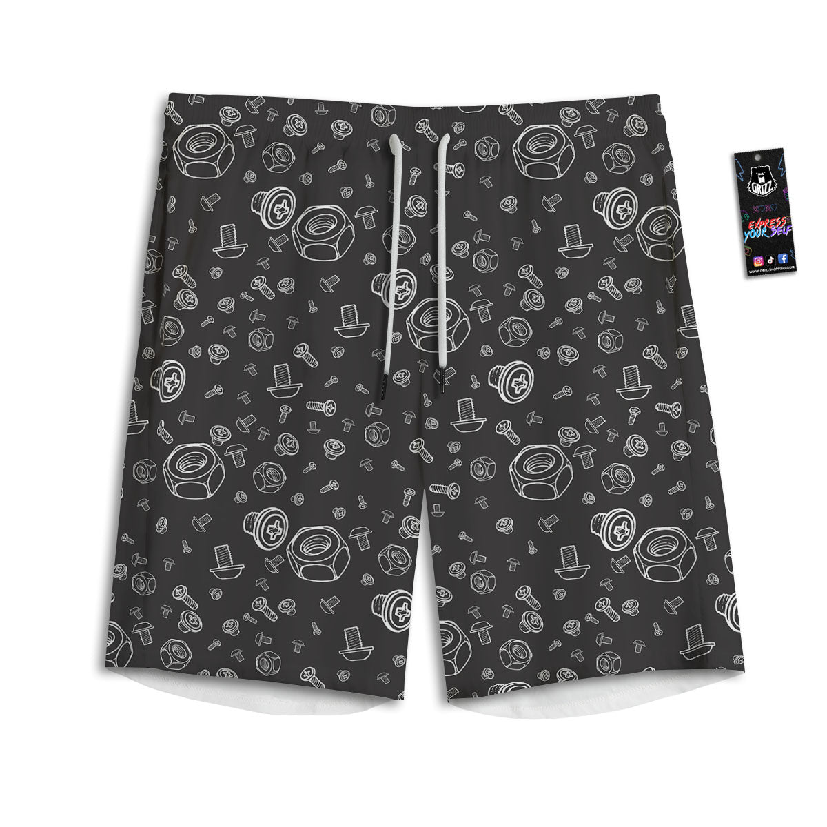 Bolts and Mechanic Nuts Print Pattern Men's Athletic Shorts
