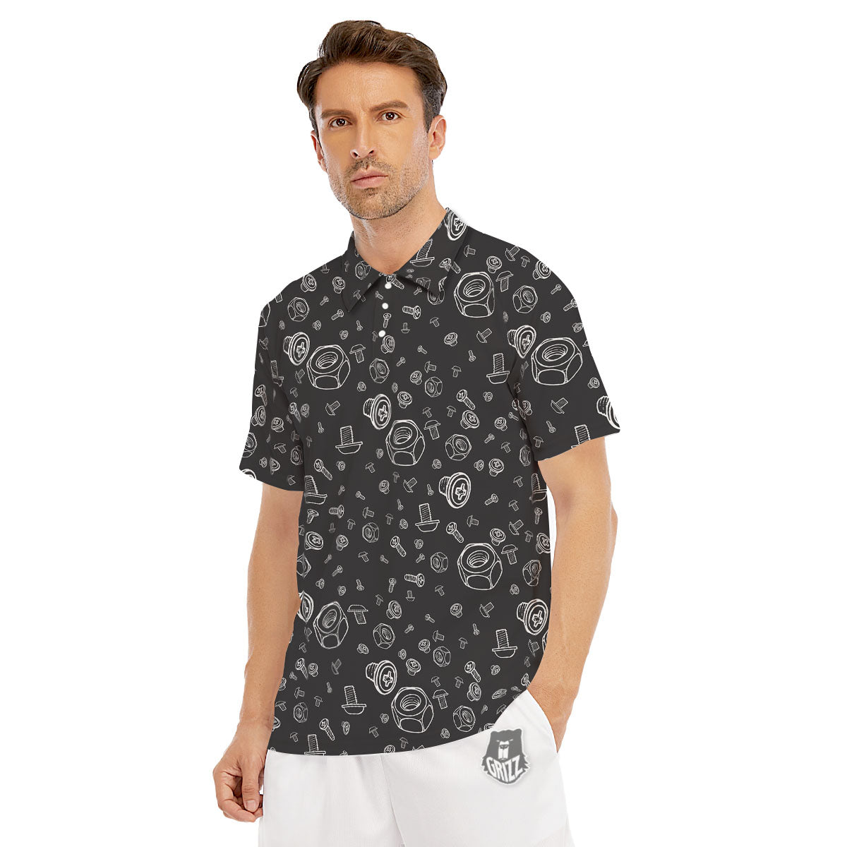 Bolts and Mechanic Nuts Print Pattern Men's Golf Shirts-grizzshop
