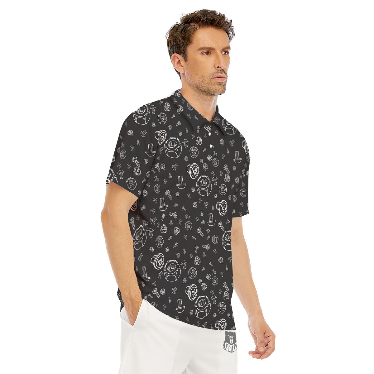 Bolts and Mechanic Nuts Print Pattern Men's Golf Shirts-grizzshop