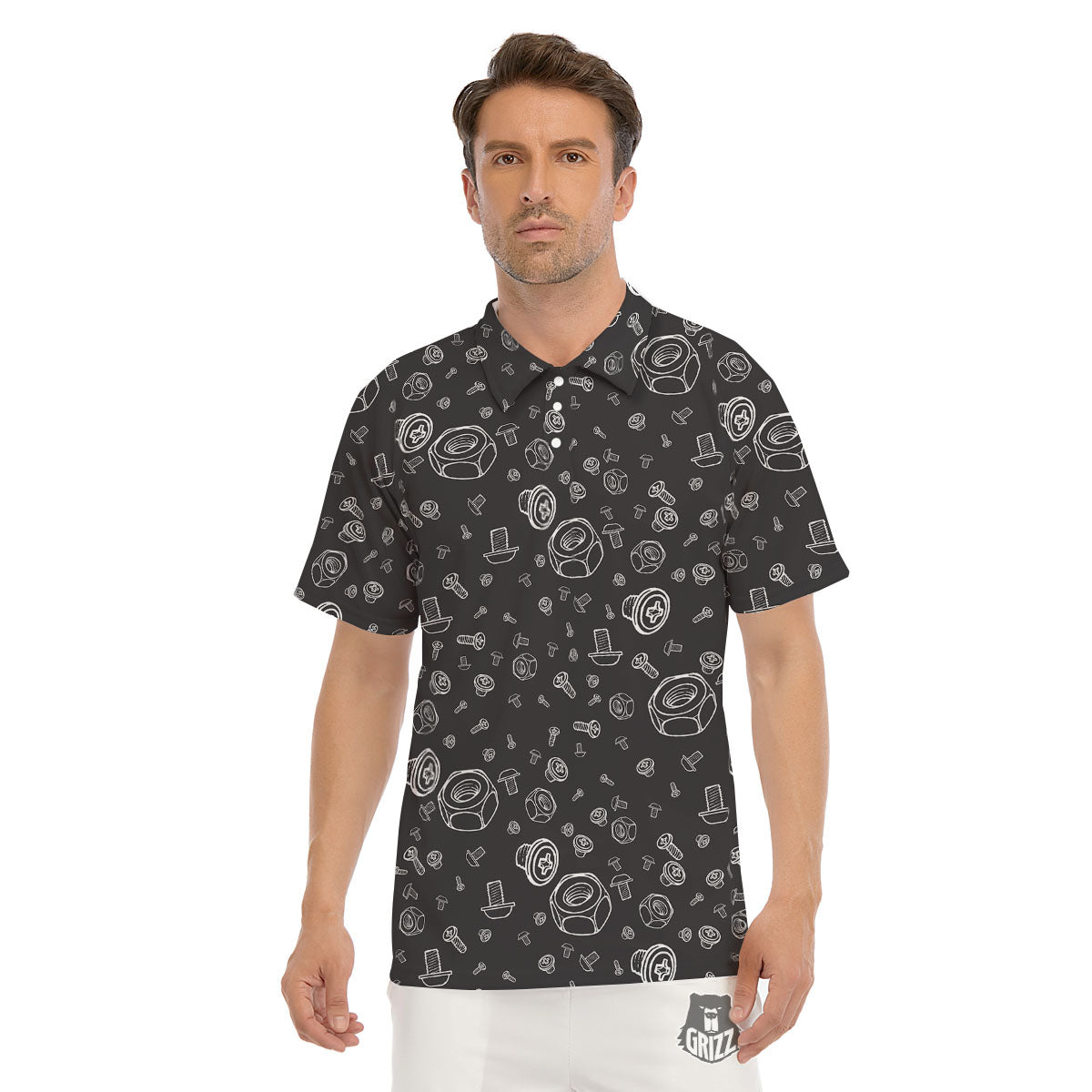 Bolts and Mechanic Nuts Print Pattern Men's Golf Shirts-grizzshop