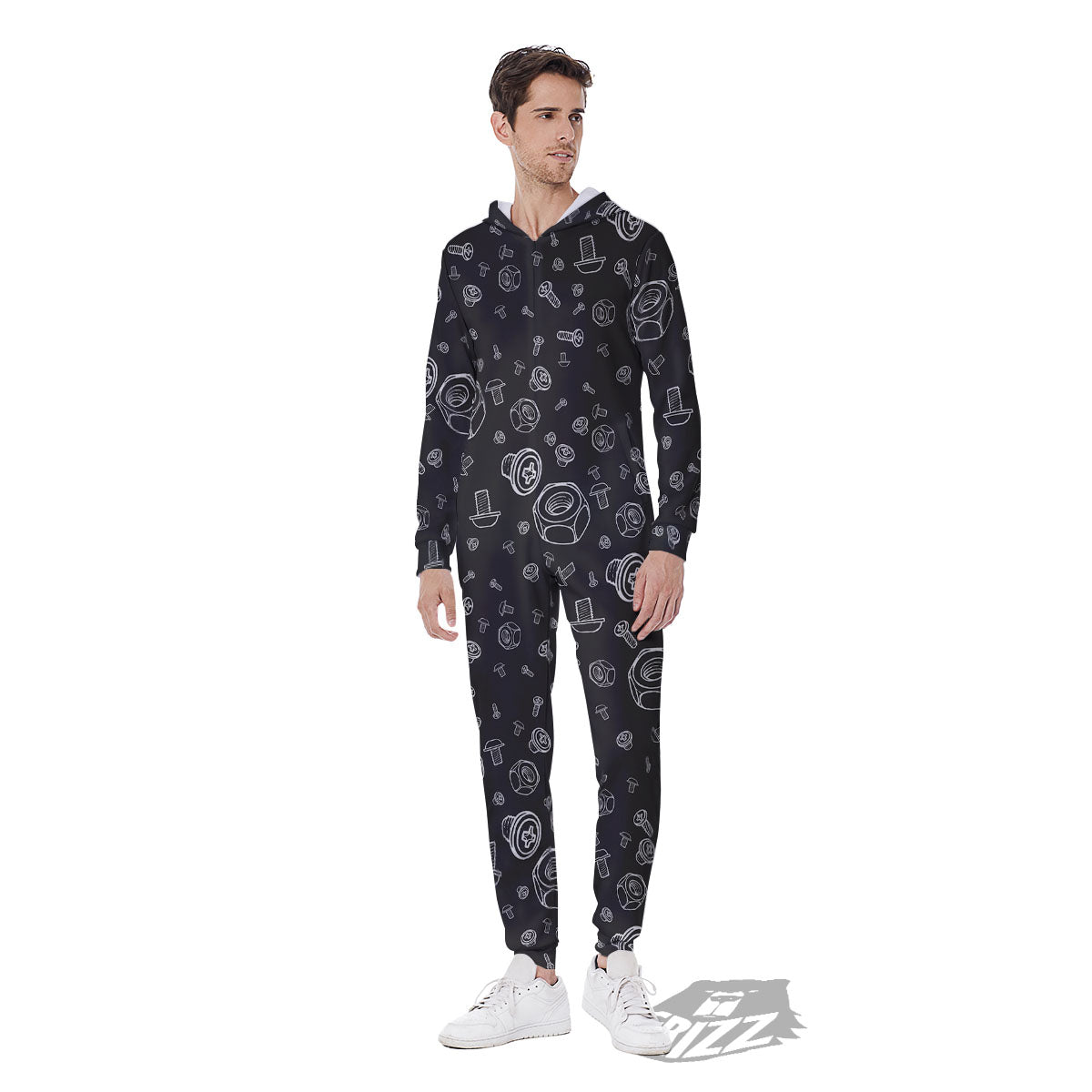 Bolts and Mechanic Nuts Print Pattern Men's Jumpsuit-grizzshop