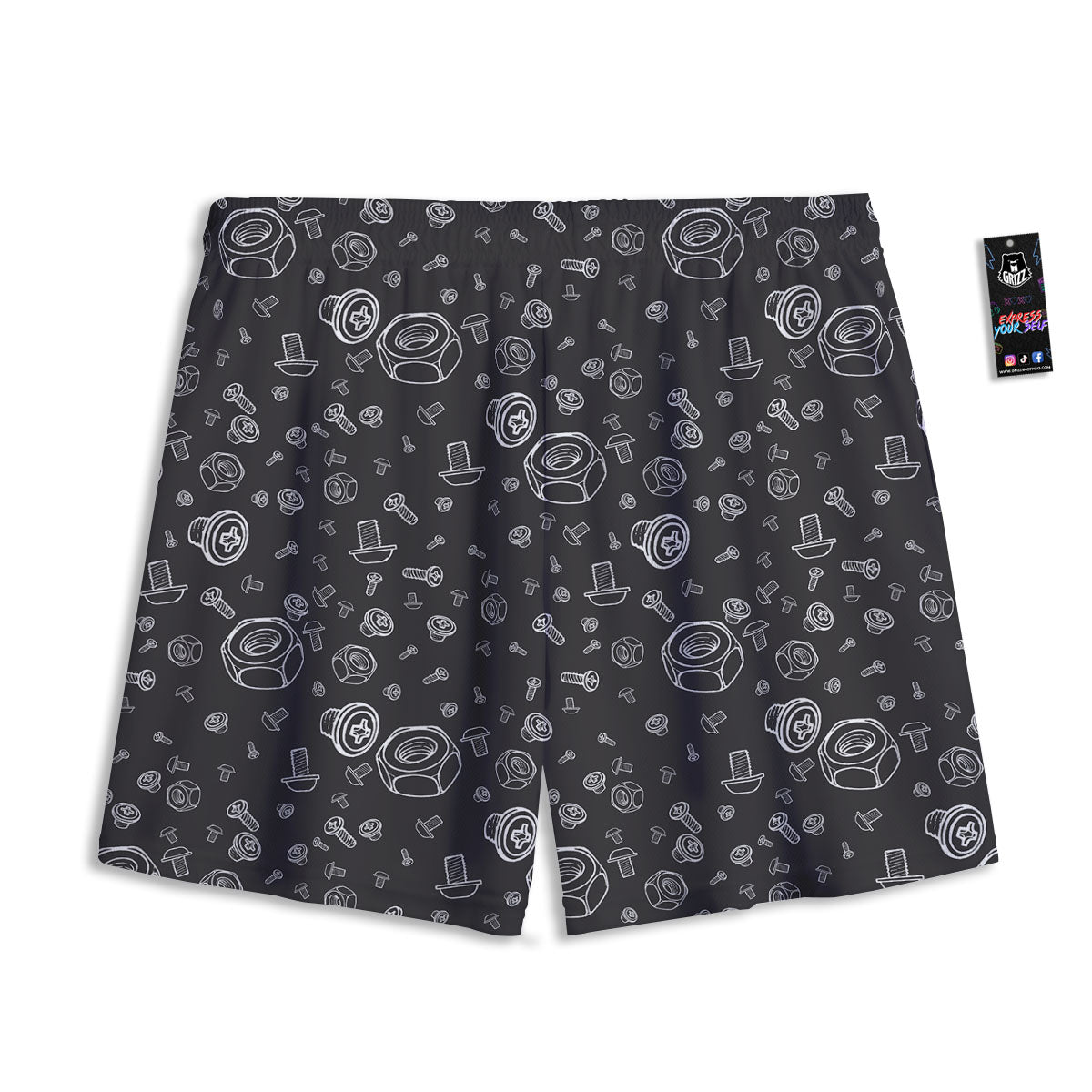 Bolts and Mechanic Nuts Print Pattern Mesh Shorts