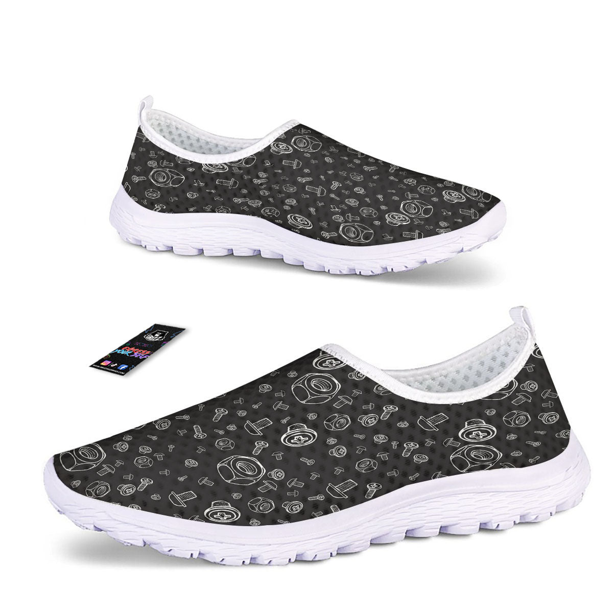 Bolts and Mechanic Nuts Print Pattern Nurse Shoes-grizzshop