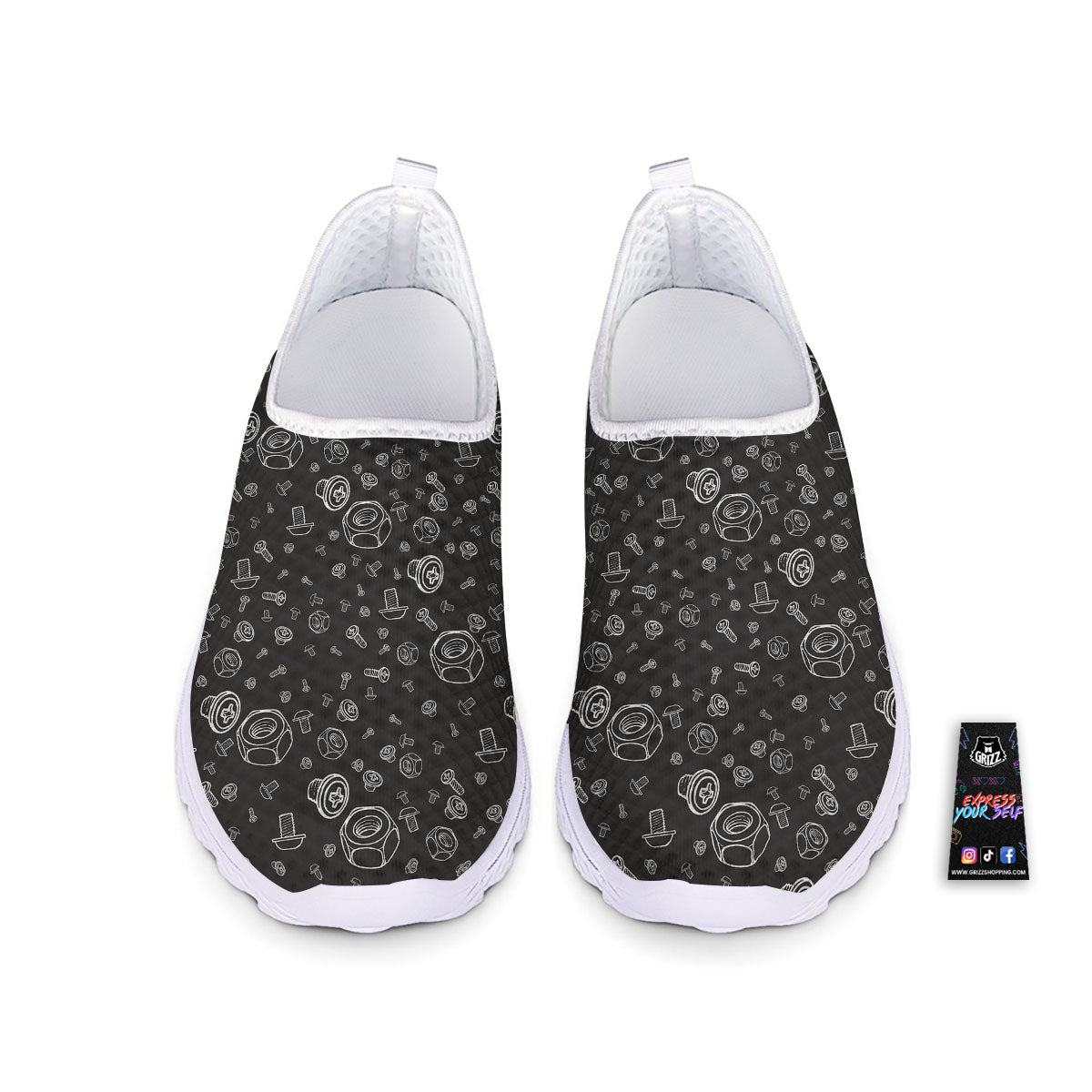 Bolts and Mechanic Nuts Print Pattern Nurse Shoes-grizzshop