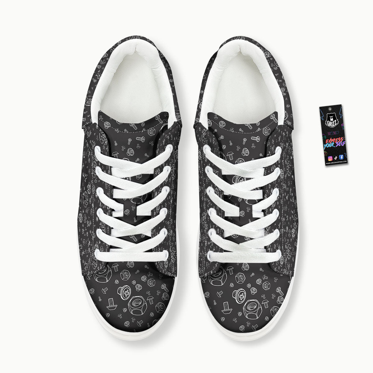 Bolts and Mechanic Nuts Print Pattern Platform Shoes-grizzshop