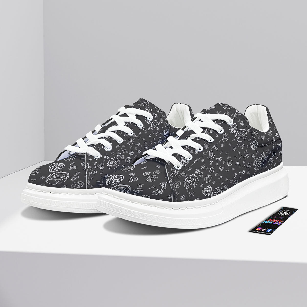 Bolts and Mechanic Nuts Print Pattern Platform Shoes-grizzshop
