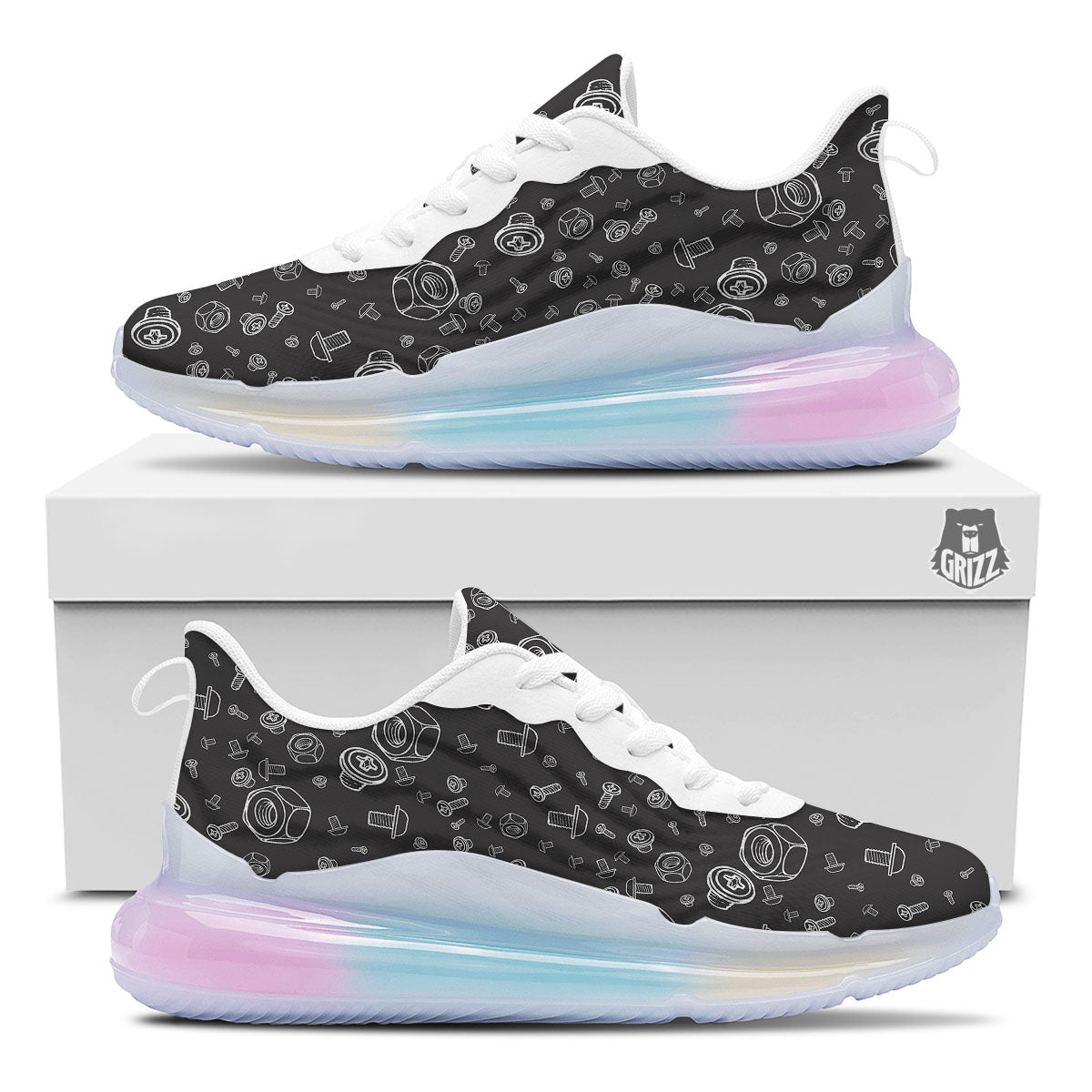Bolts and Mechanic Nuts Print Pattern Running Sneakers-grizzshop