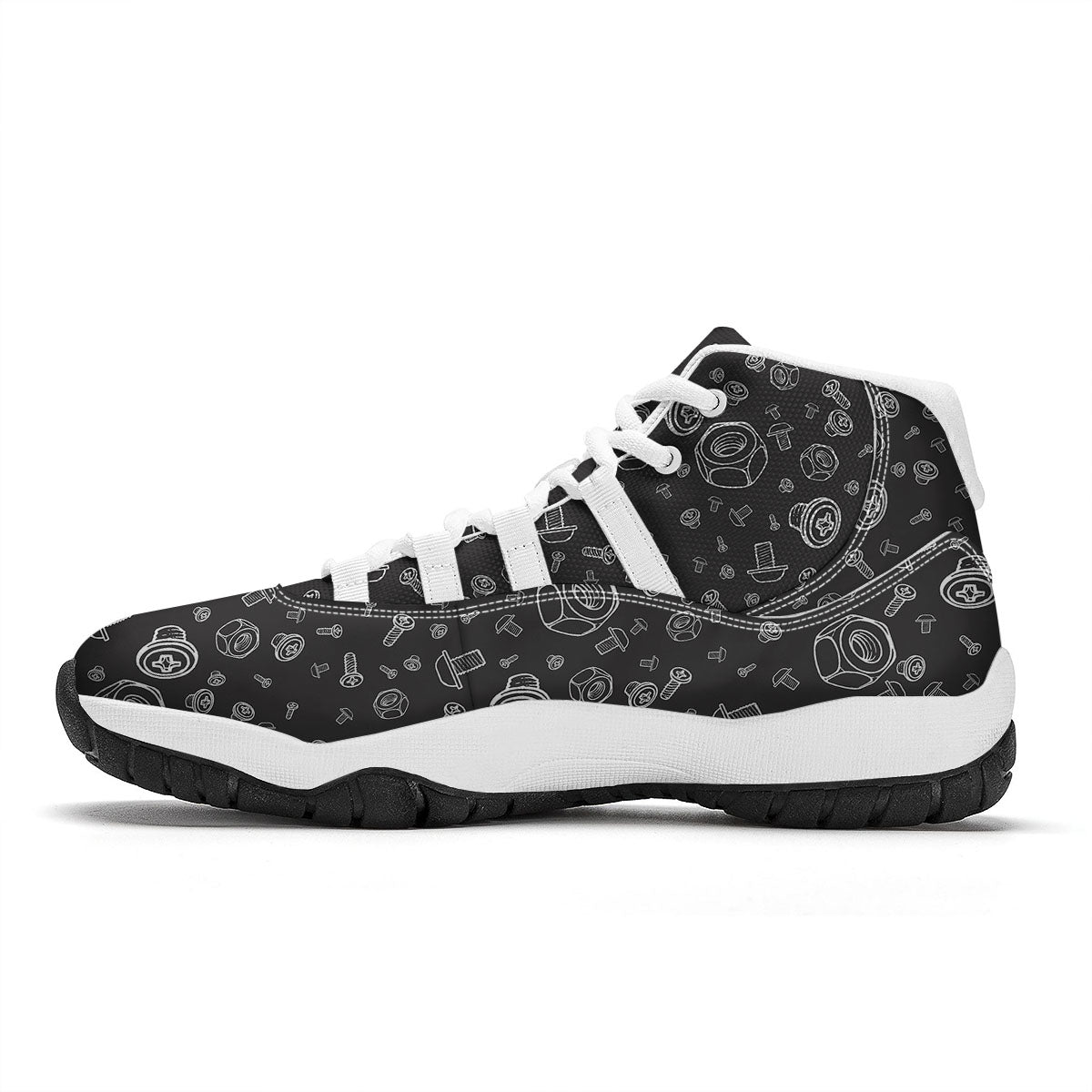 Bolts and Mechanic Nuts Print Pattern White Bball Shoes-grizzshop