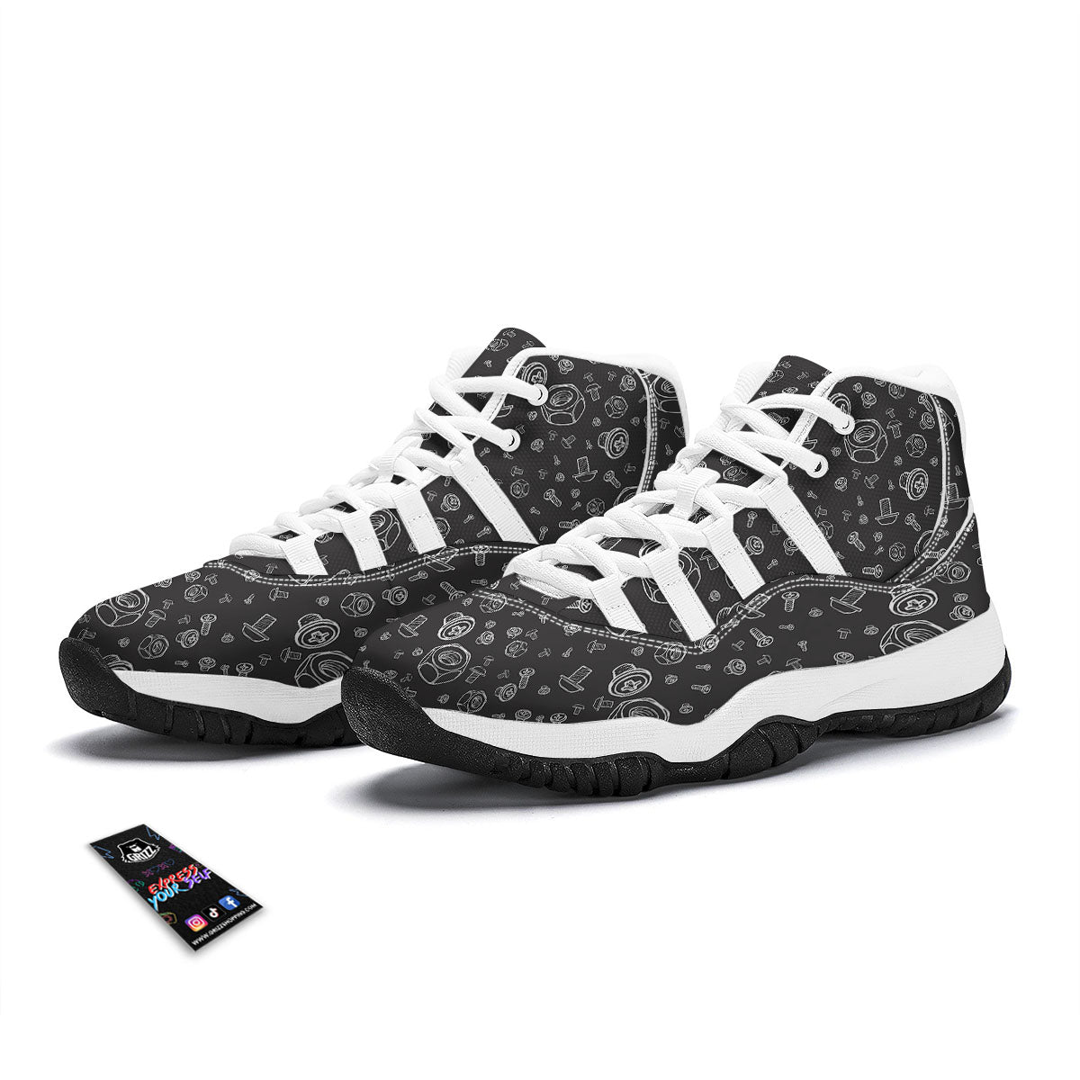 Bolts and Mechanic Nuts Print Pattern White Bball Shoes-grizzshop