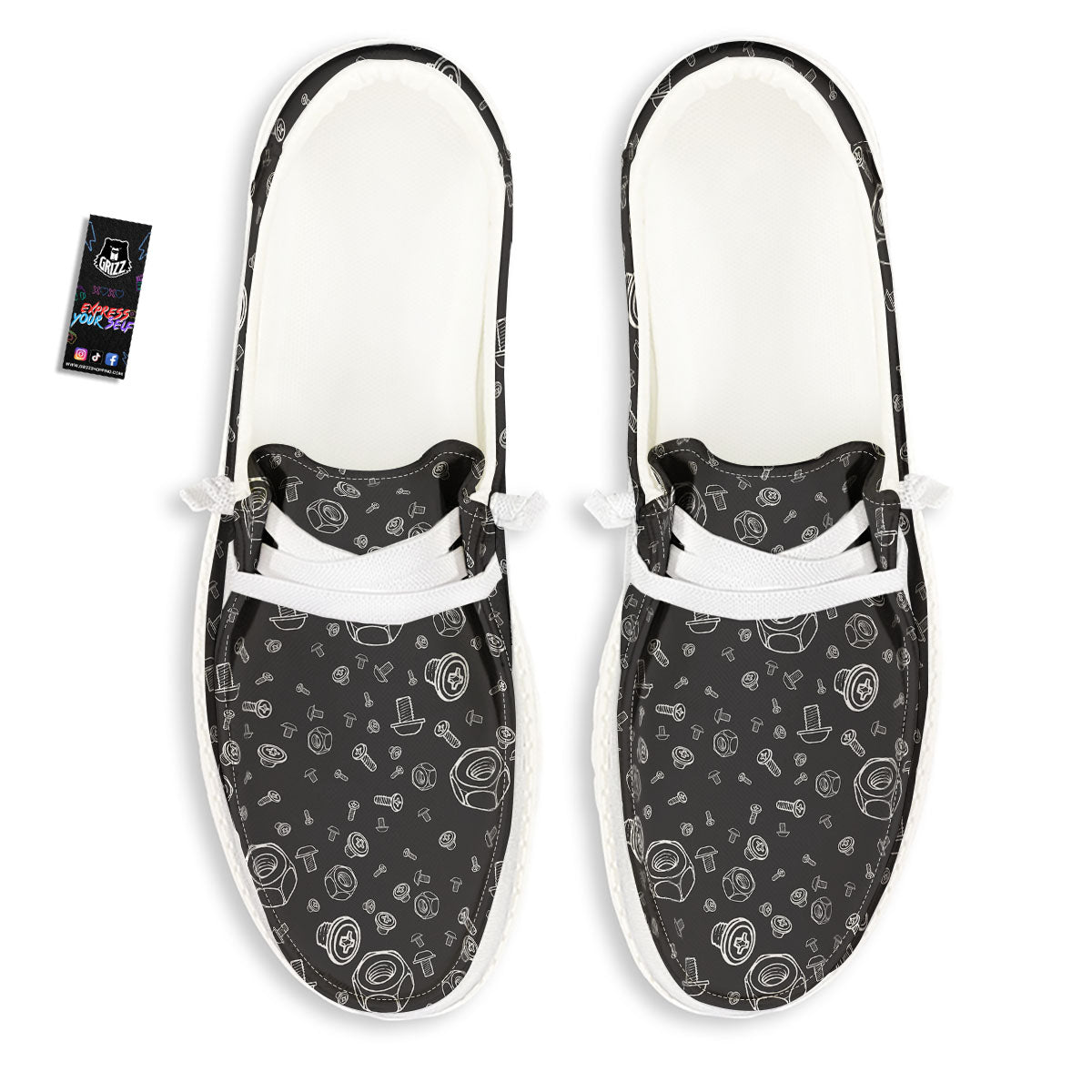 Bolts and Mechanic Nuts Print Pattern White Loafers-grizzshop