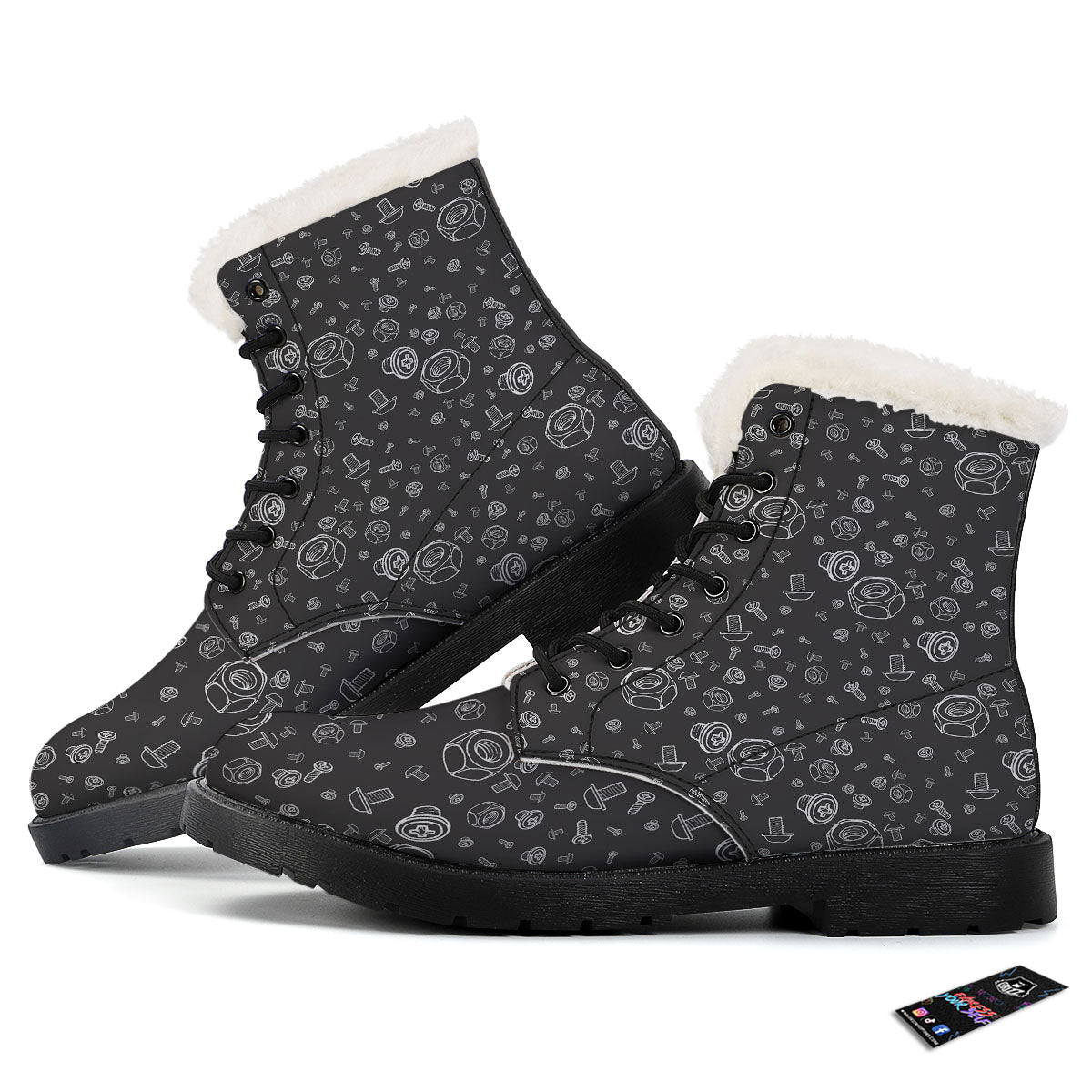 Bolts and Mechanic Nuts Print Pattern Winter Boots-grizzshop
