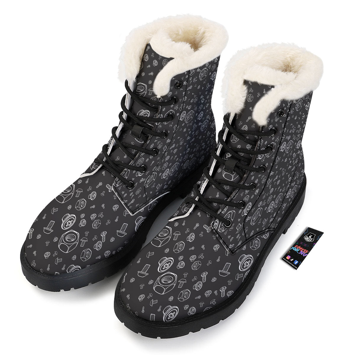 Bolts and Mechanic Nuts Print Pattern Winter Boots-grizzshop