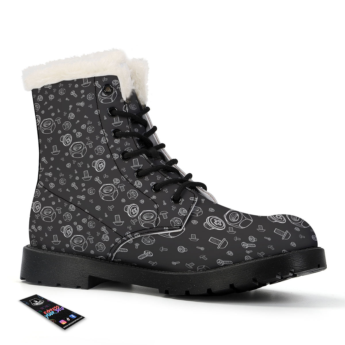 Bolts and Mechanic Nuts Print Pattern Winter Boots-grizzshop