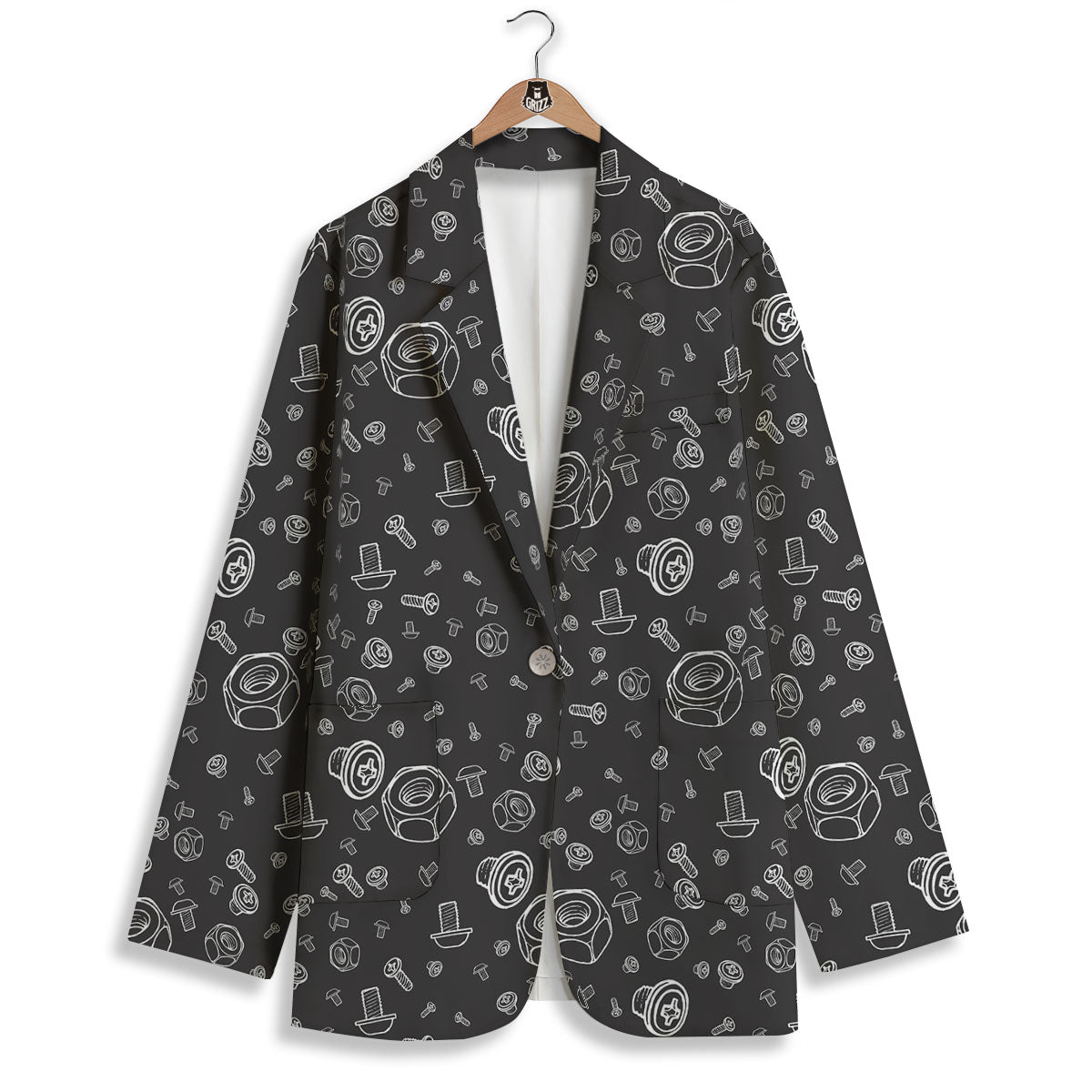 Bolts and Mechanic Nuts Print Pattern Women's Blazer-grizzshop