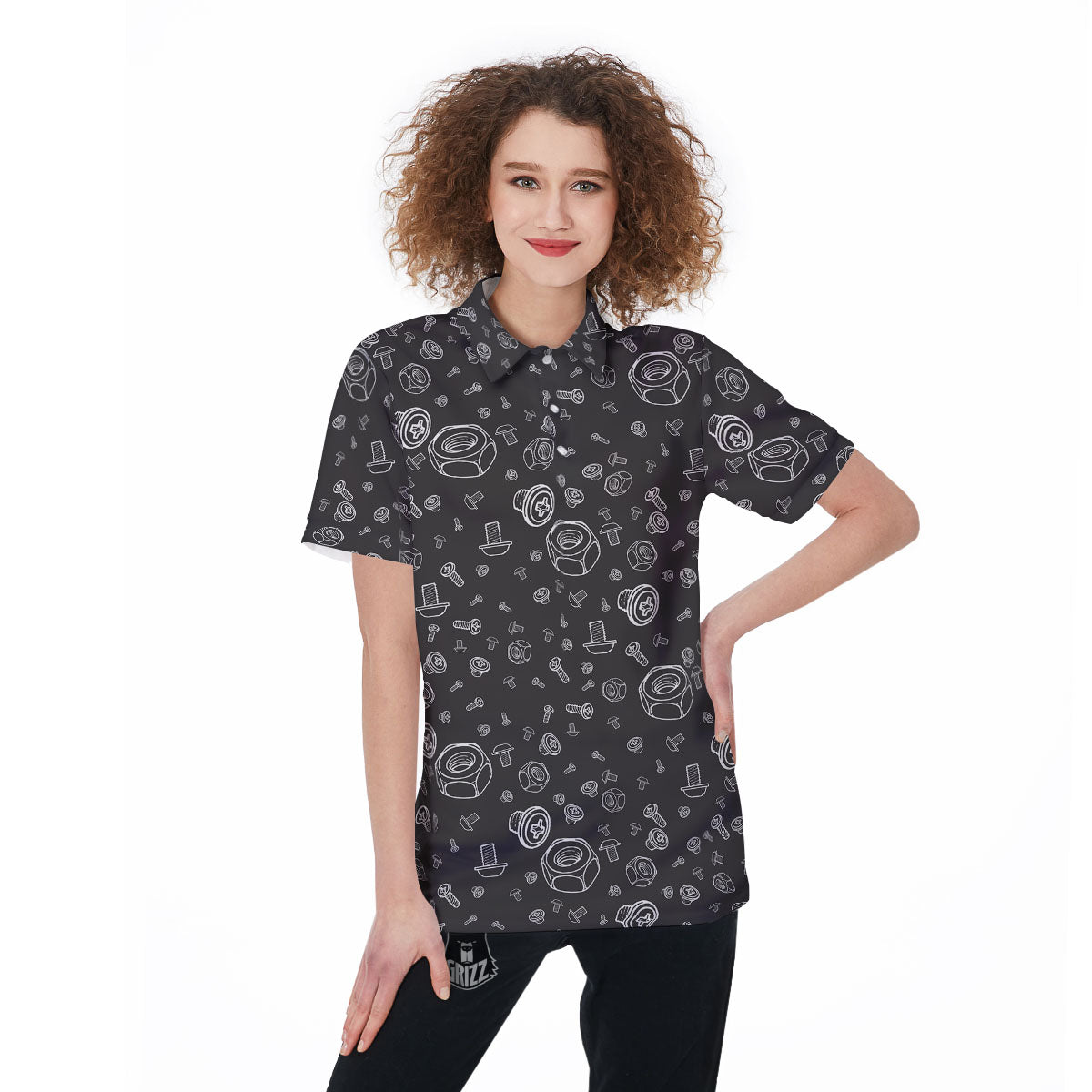Bolts and Mechanic Nuts Print Pattern Women's Golf Shirts-grizzshop