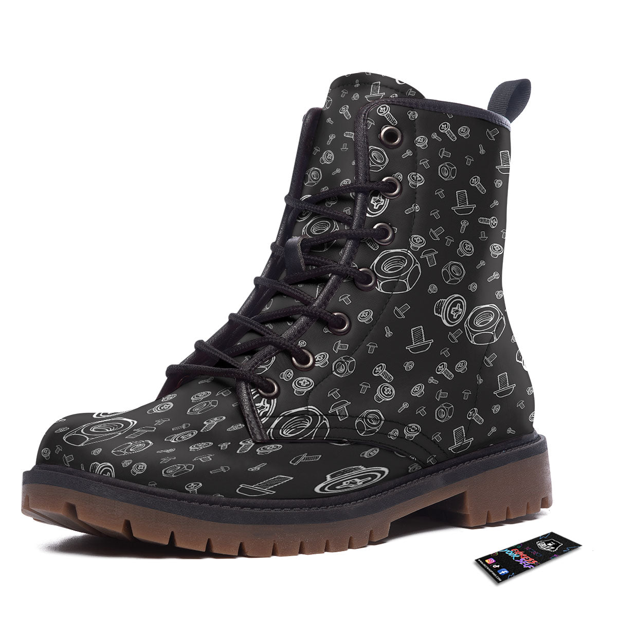 Bolts and Mechanic Nuts Print Pattern Work Boots-grizzshop