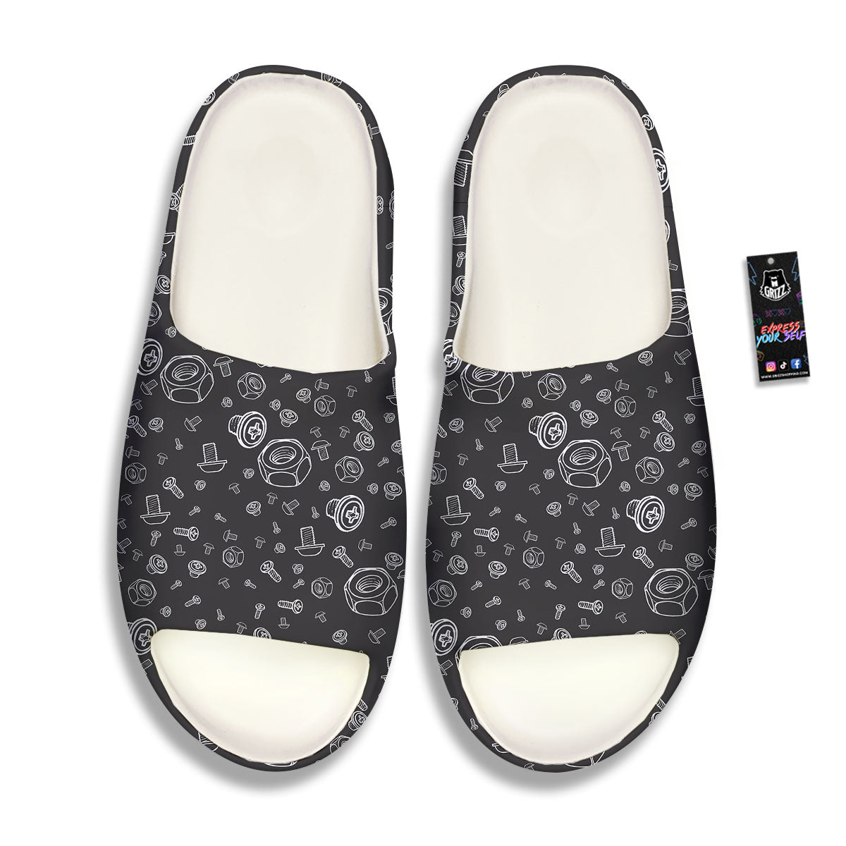 Bolts and Mechanic Nuts Print Pattern Sandals-grizzshop