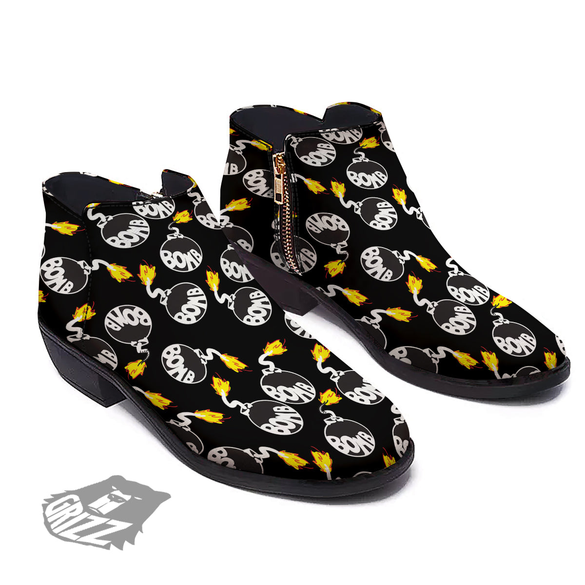 Bomb And Fire Print Pattern Ankle Boots-grizzshop